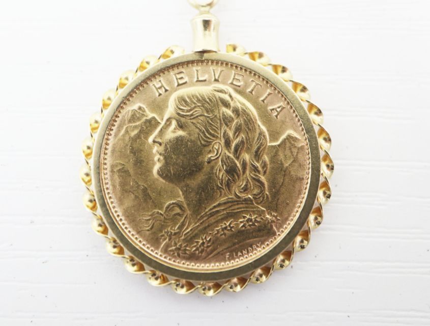 ペンダント K 21 18 スイス フラン金貨 ヘルベティア ブレネリ 1949年 8 1 g イエローゴールド 21金 18金 YG ジュエリー