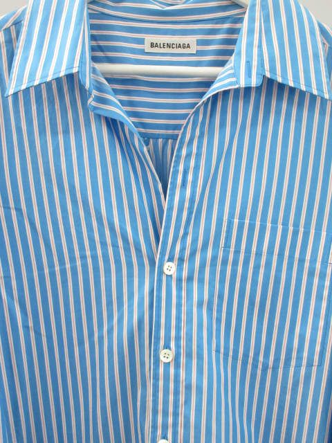 バレンシアガ BALENCIAGA ストライプ シャツ ワンピース 34 ブルー 青
