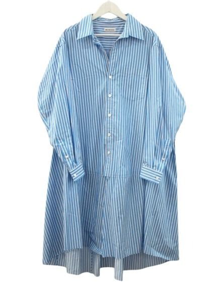 【中古】バレンシアガ BALENCIAGA ストライプ シャツ ワンピース 34 ブルー 青 コットン 綿 長袖 ☆AA★ バレンシアガ BALENCIAGA ストライプ シャツ ワンピース 34 ブルー 青
