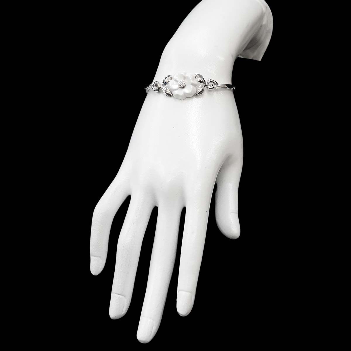 シャネル CHANEL カメリア ダイヤ ブレスレット 15cm K18 WG ホワイト