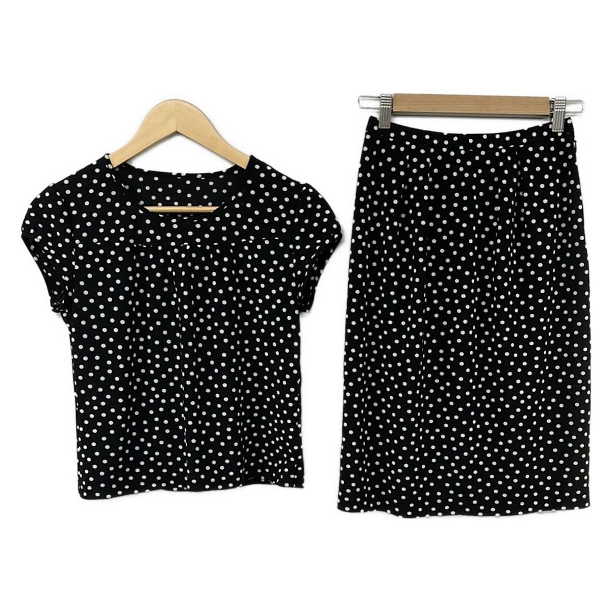 Leilian レリアン スカートセットアップ レディース 黒 白 ドット柄