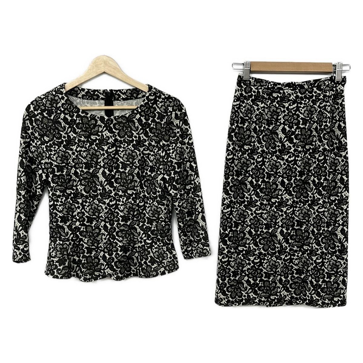 Leilian レリアン スカートセットアップ レディース - 黒×白