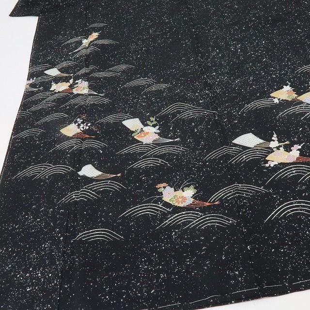 正絹 仕付け糸付 菊 梅 扇 椿 楓 訪問着 着物 A 4164