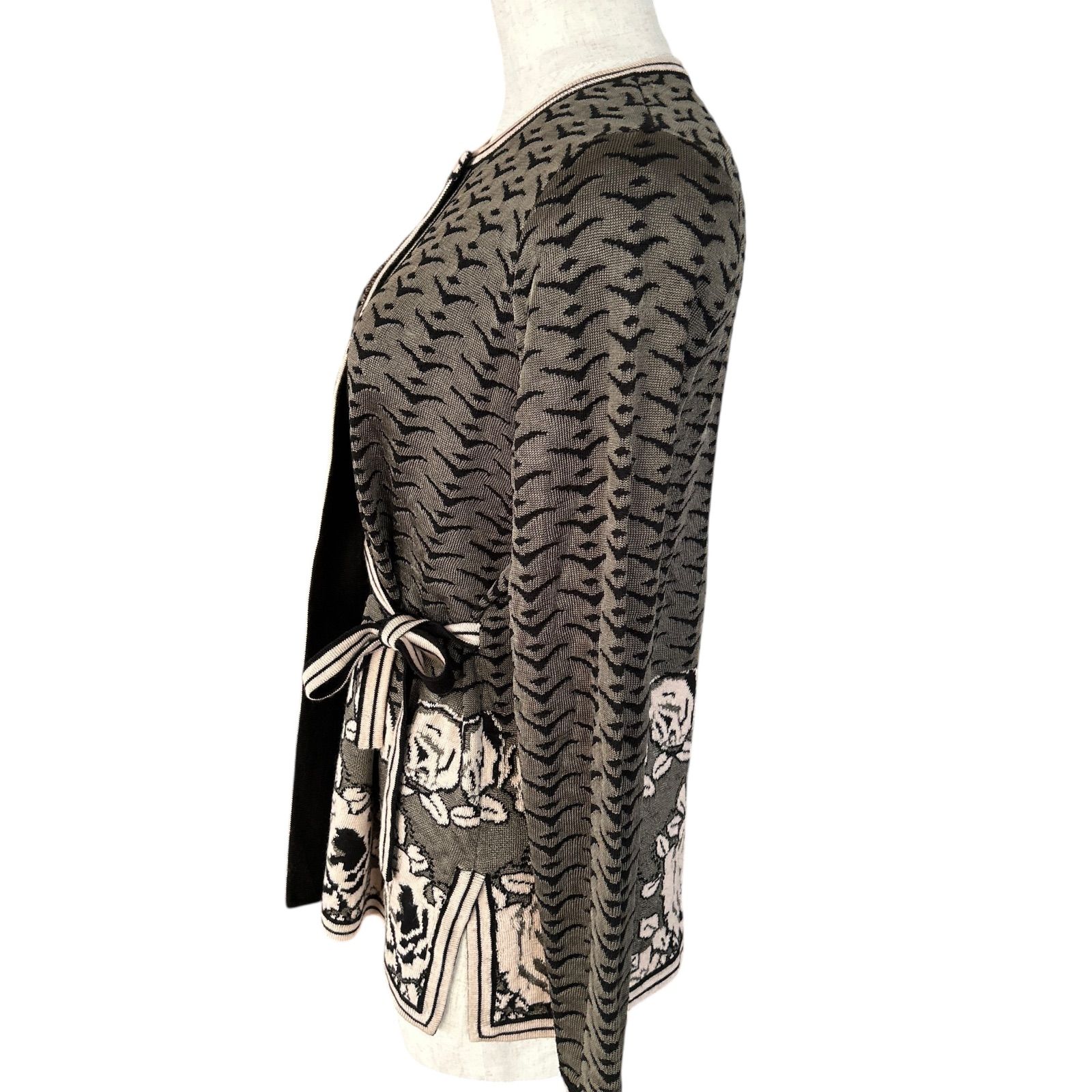 美品 Marina Rinaldi マリナリナルディ カーディガン XS カーキ 花柄