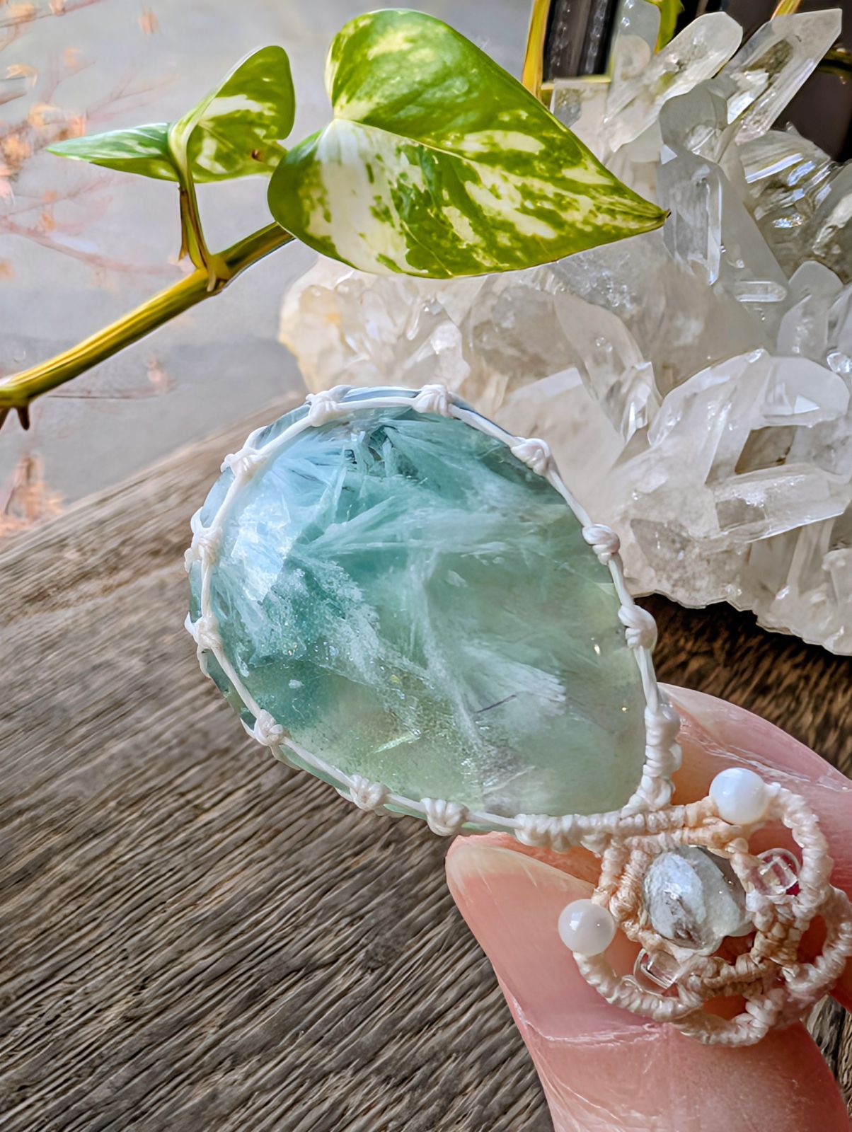  エンジェルフェザーインフローライト マクラメ編みネックレス 489 天然石ネックレス ネックレス ペンダント アクセサリー