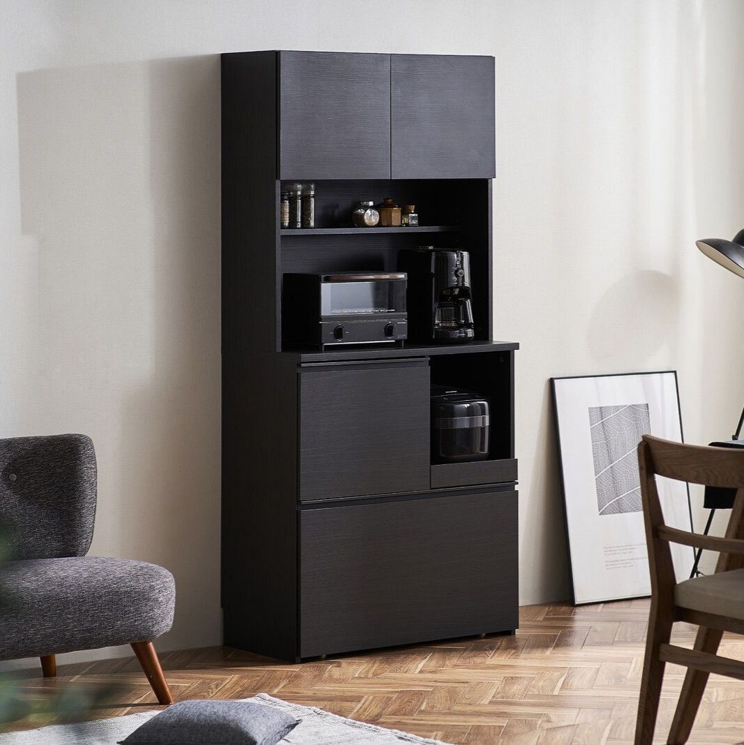 ♪ アイリスオーヤマ キッチン キャビネット ブラック 幅79 cm キッチン収納 食器棚 レンジ台 レンジボード キッチンボード