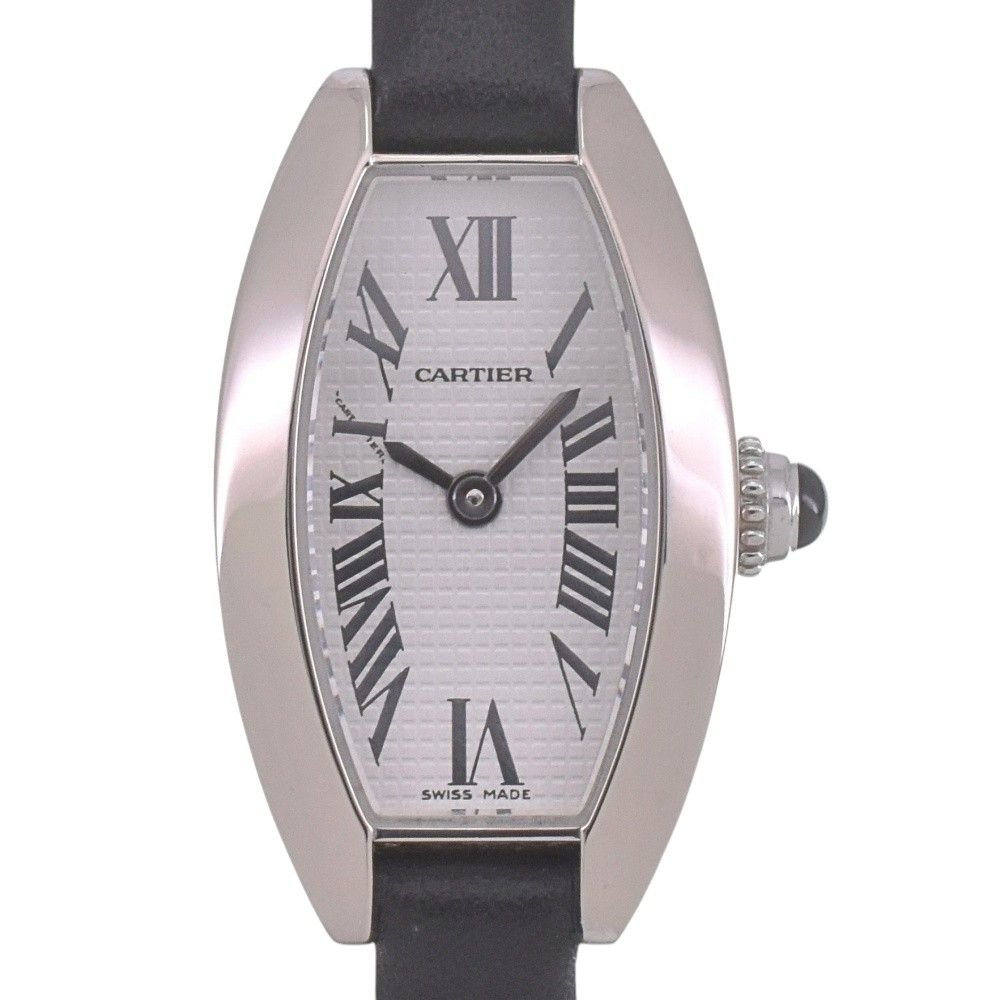 値下 カルティエ CARTIER 2545 カルティエ ミニ トノーラニエール K18WG/レザー クォーツ レディース 良品 D#141560