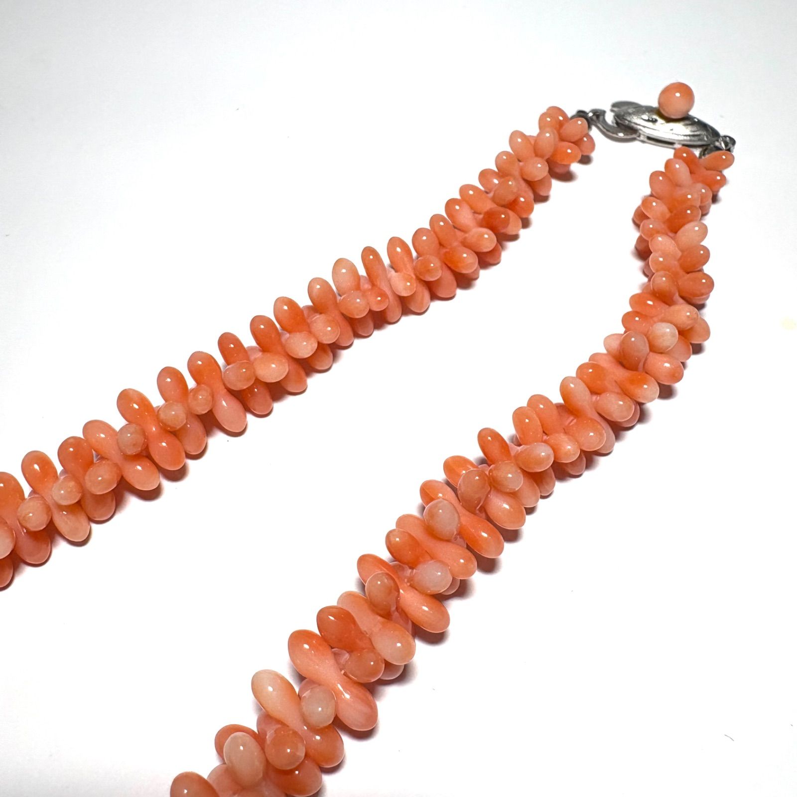 ✨天然桃珊瑚 編み込みネックレス 14K金具使用（約43cm） ✨天然桃珊瑚 編み込みネックレス 14K金具使用（約43cm）