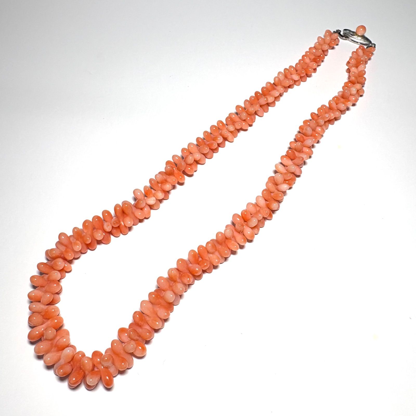 天然珊瑚オレンジビーズ ネックレス 約45cm シルバー 天然珊瑚オレンジ