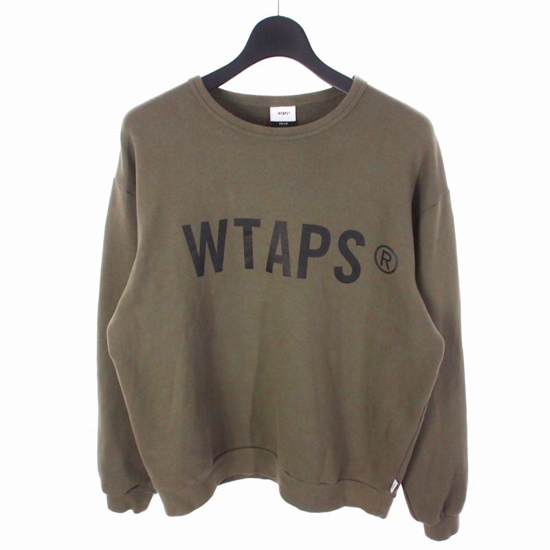 ダブルタップス WTAPS ロゴプリント スウェット トレーナー 02 カーキ