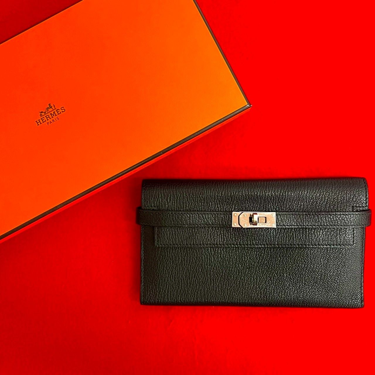 き □N 刻印 HERMES エルメス ケリーウォレット シェーブル レザー 本革 三つ折り 長財布 ウォレット ブラック 87899