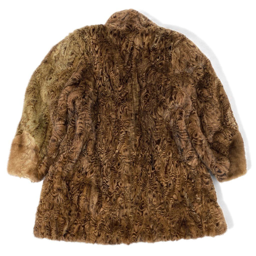 25L15 パステルミンク 総柄 ロングコート サイズF ブラウン 本毛皮