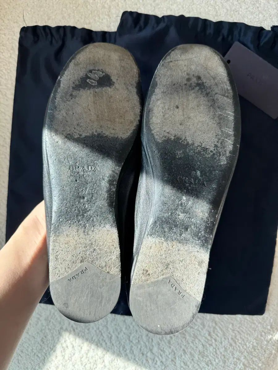 PRADA フラットシューズ 37 リボン ブラック バレリーナ 靴