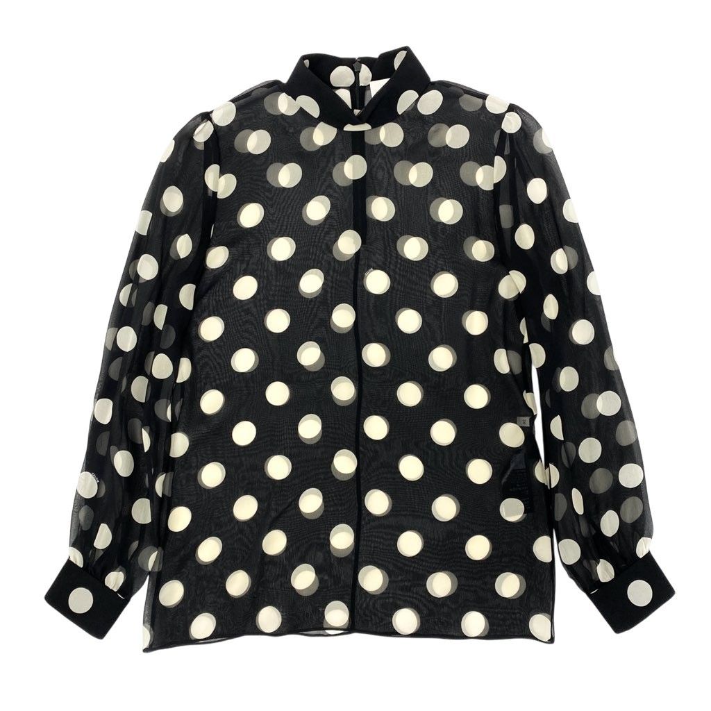 81 L 15 CELINE セリーヌ 24年 シルク オーバーターンド ジョーゼット ブラウス トップス .38 CE ブラック アイボリー シルク100％ レディースu 02 t