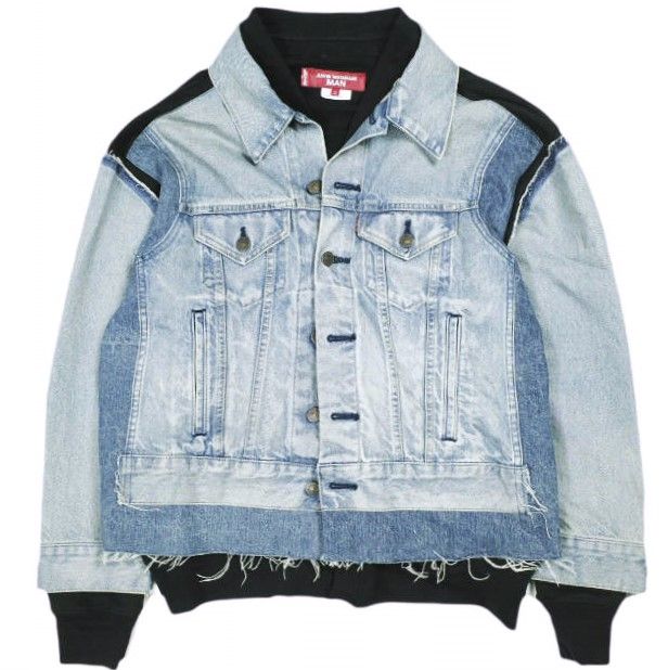 JUNYA MAN COMME des GARCONS x Levi s ジュンヤワタナベ マン リーバイス 25 SS 別注 綿デニム製品加工 綿エステル裏毛Levi Wネームジャケット WO J 206 Gジャン