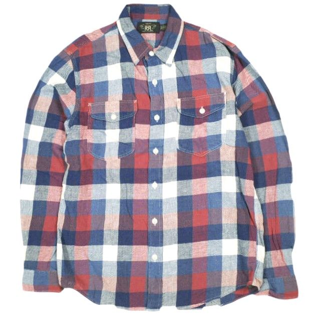 RRL ダブルアールエル LEE WORKSHIRT インディゴチェックコットンリネンワークシャツ 782928524001 M Indigo/Red Double RL 長袖 RRL ダブルアールエル LEE WORKSHIRT インディゴチェックコットン
