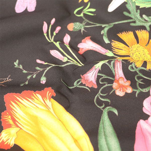 美品】グッチ GUCCI スカーフ 699506 3G001 シルク ブラック 花柄 植物