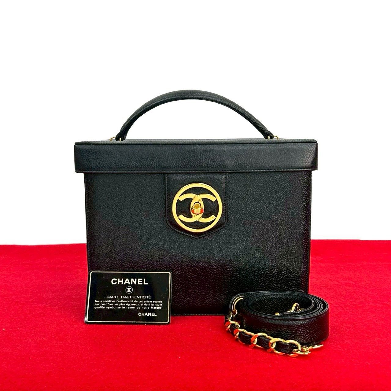 【美品】CHANEL シャネル ココマーク キャビアスキン バニティバッグ 極 美品 カード シール有 3番台 CHANEL シャネル ココ キャビアスキン
