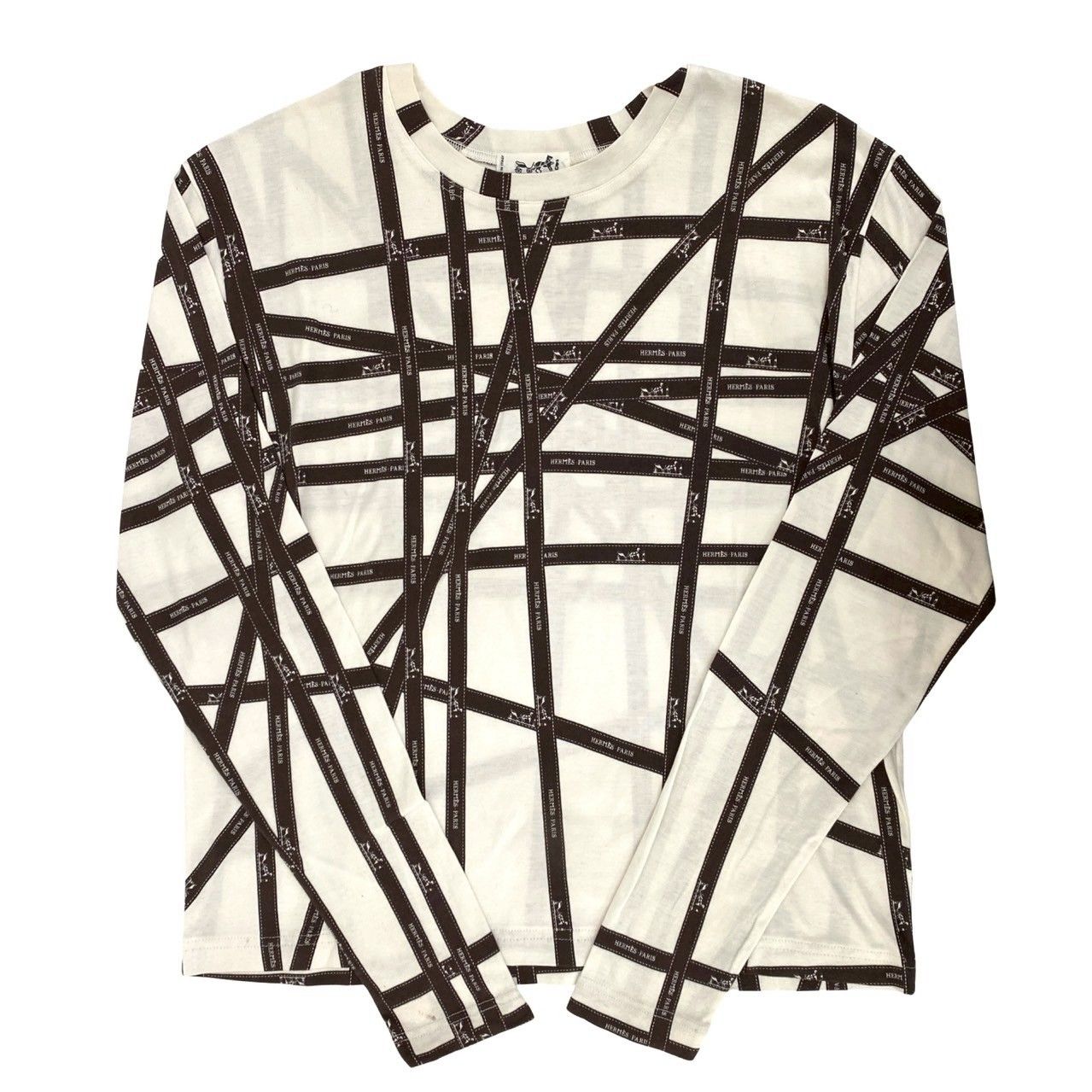 HERMES ストライプ柄 長袖Tシャツ リボン柄　ボルデュック柄 HERMES ストライプ柄 長袖Tシャツ リボン柄 ボルデュック柄