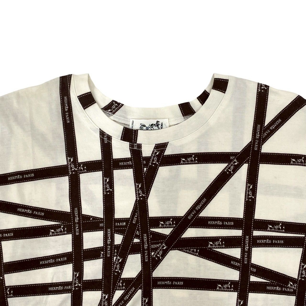 極 美品 希少品 HERMES エルメス ボルデュック リボン 柄 コットン 綿