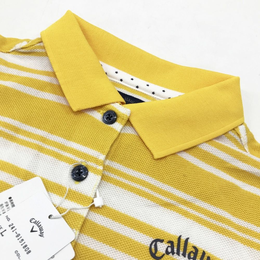 サイズ：L CALLAWAY キャロウェイ 半袖ポロシャツ ボーダー柄 イエロー