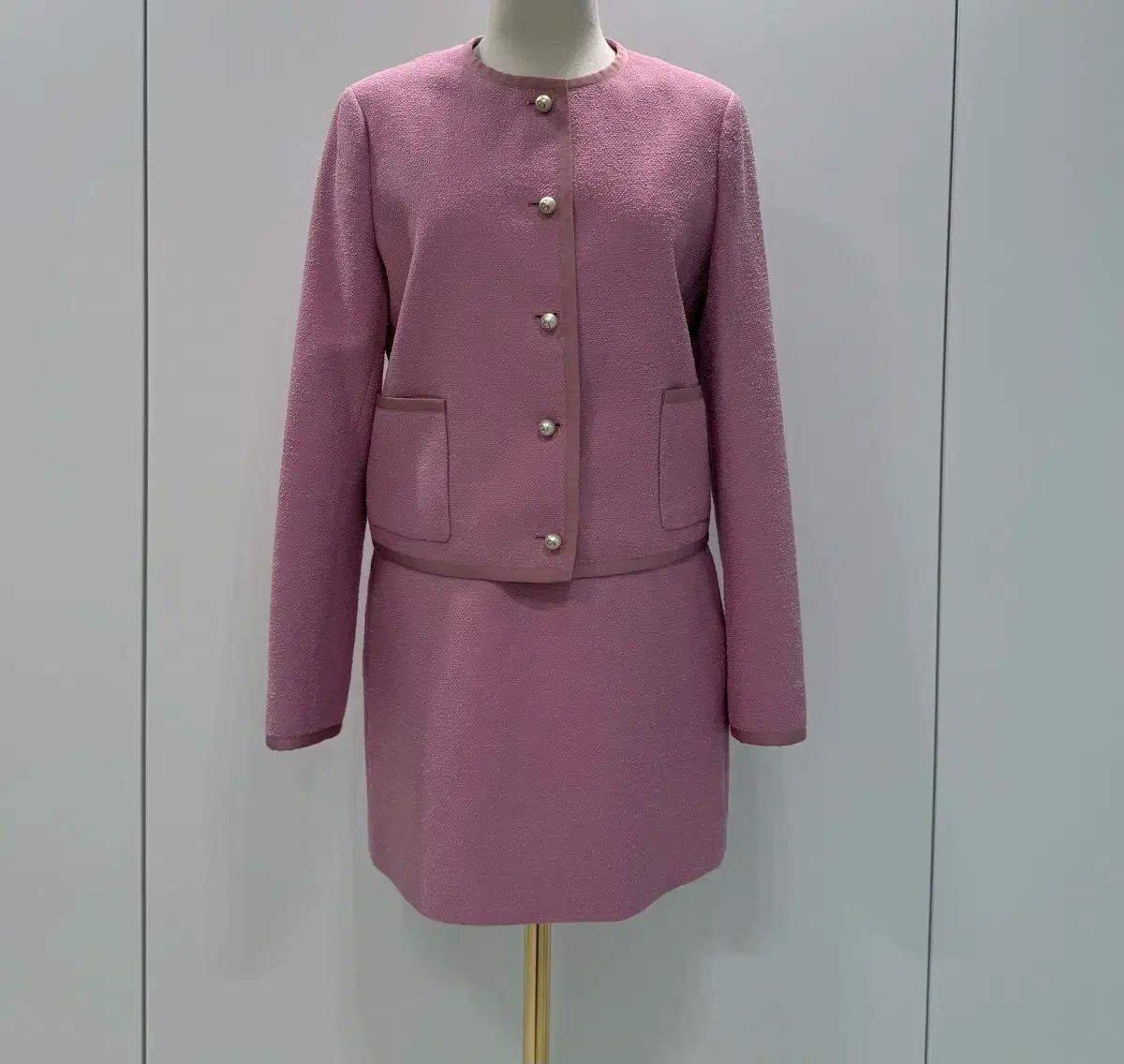 DIOR ディオール ピンク ブークレ ウール ジャケット スカート セット 34