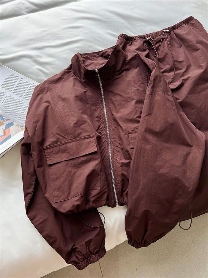 セットアップ レディース カジュアル 春秋 スカート ショート丈 ジャケット 長袖 ジップ ドロスト カーゴスカート スリットスカート ロングスカート バックスリット