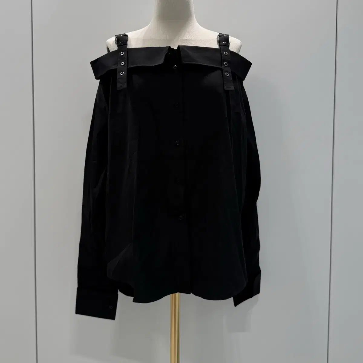 DIOR ディオール ブラック コットン ポプリン オフショルダー シャツ 38