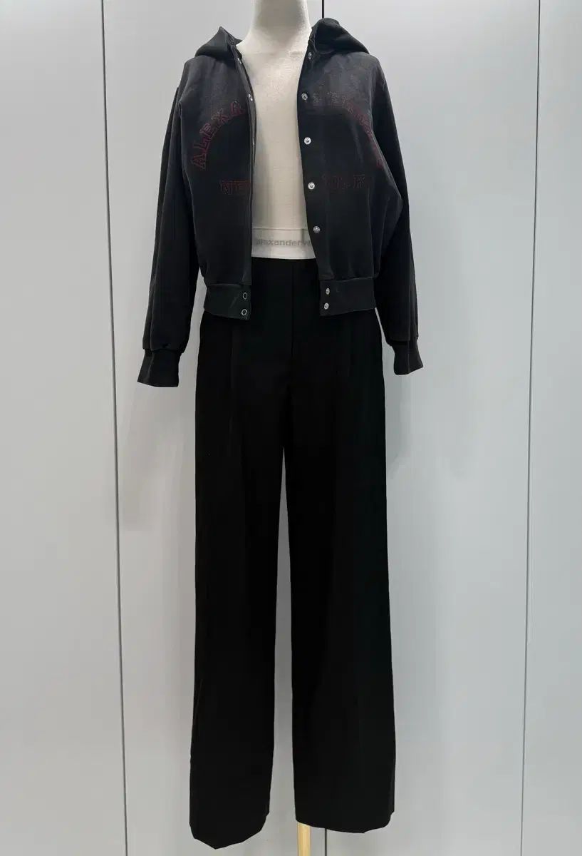  Alexander Wang アレキサンダーワング ブラック ウール バンディング ロング スラックス パンツ 0 スラックス パンツ