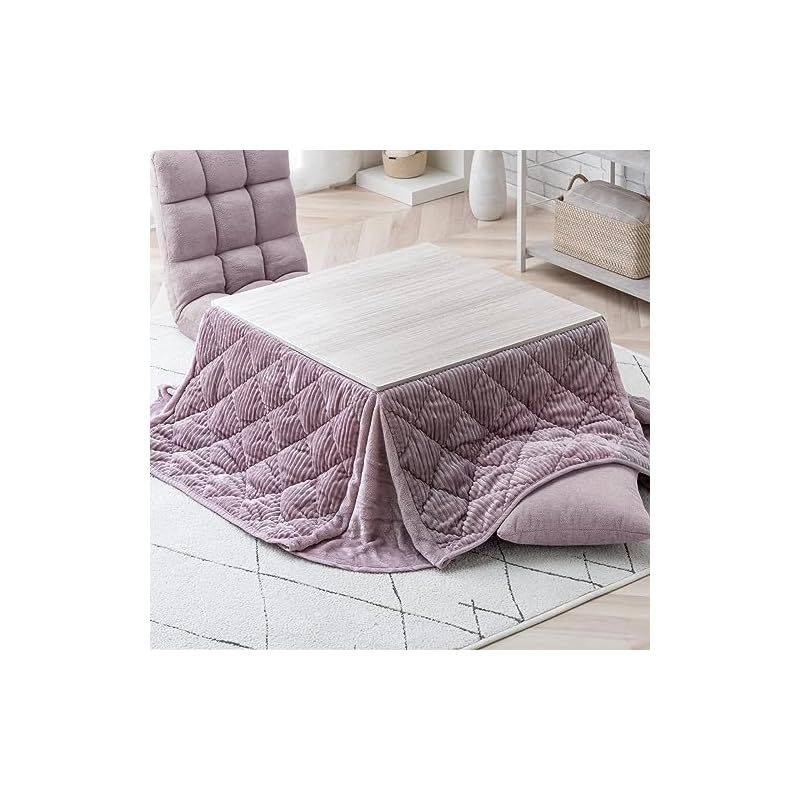 タンスのゲン こたつ 2点セット 正方形 一人用 こたつ本体 コーデュロイ掛布団 木目 リバーシブル天板 省スペース 洗える ダスティピンク 85435