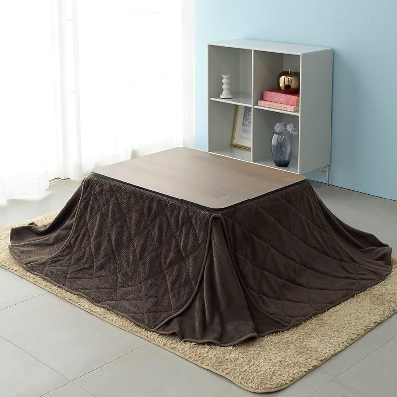 山善 カジュアル こたつ テーブル 幅80 cm×奥行60 cm 長方形 一人暮らし 布団セット リバーシブル天板 中間入切スイッチ 温度調節無段階 天板ラウンド加工 ブラック NCK-80603 BK BR -FSET