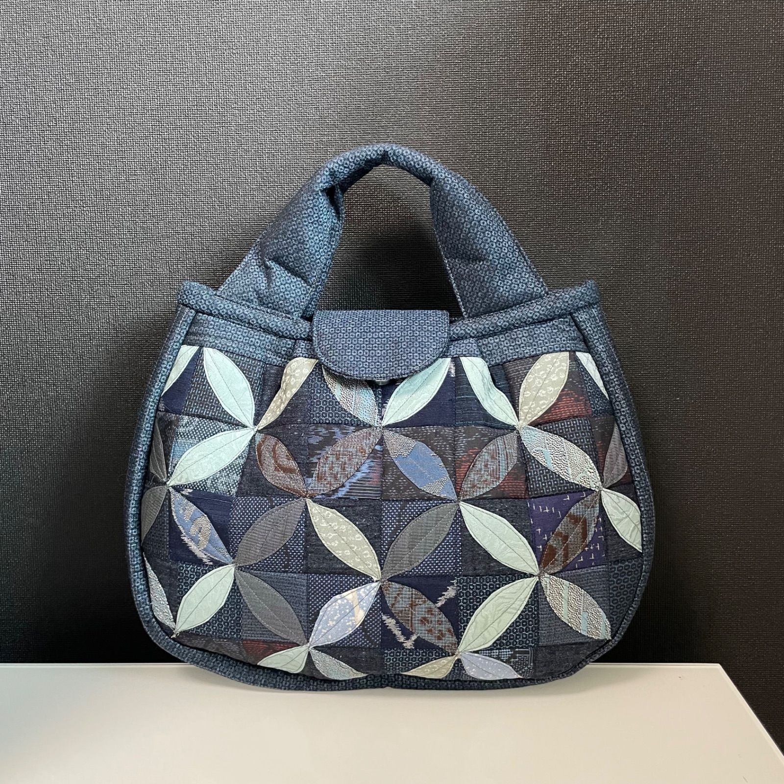 ハンドメイド 着物リメイク パッチワークトートバッグ 78 大島紬