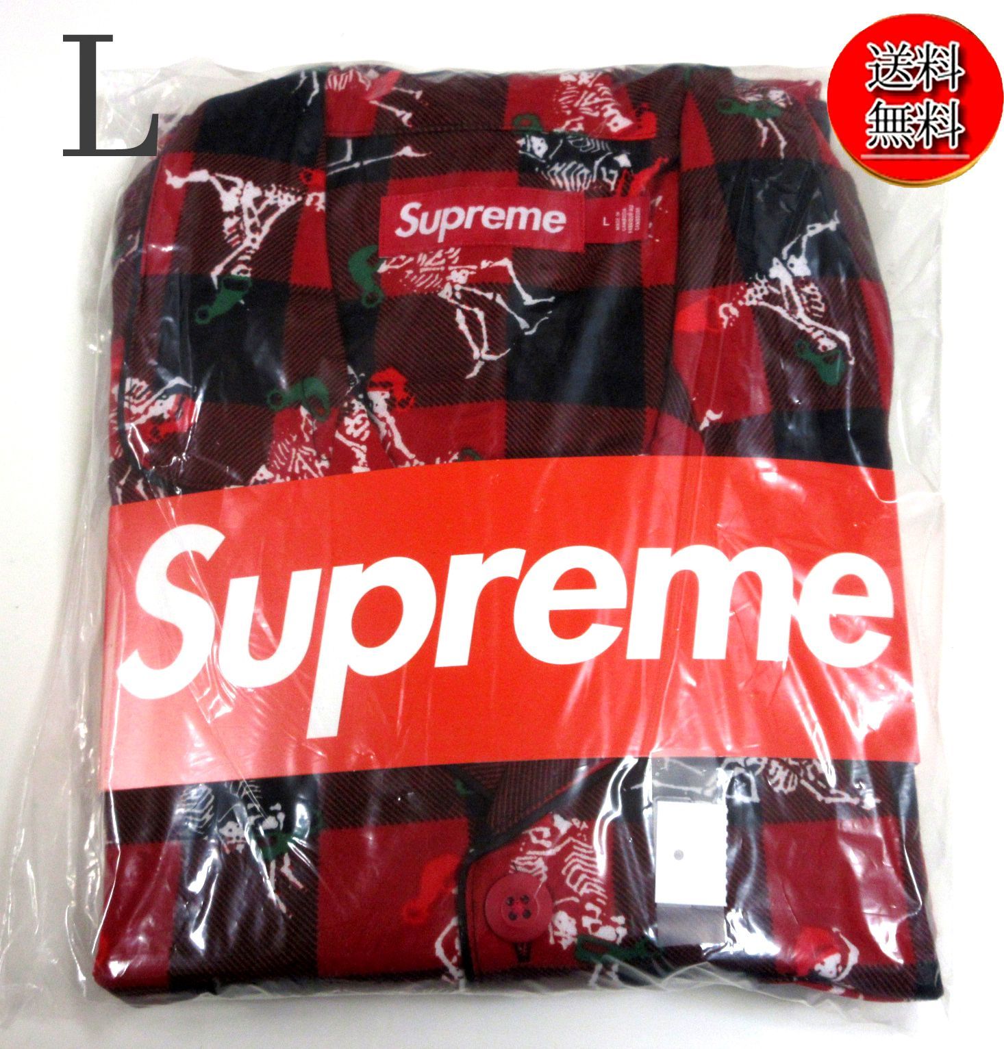 シュプリームｘヘインズ ホリデーパジャマセット赤ｘ黒L SUPREME Hanes