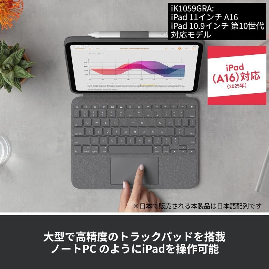 ロジクール iPad 11インチ ケース キーボード付 トラックパッド付 i グレー A 16 10 9 インチ 第10世代 対応 Combo Touch 日本語 バックライト