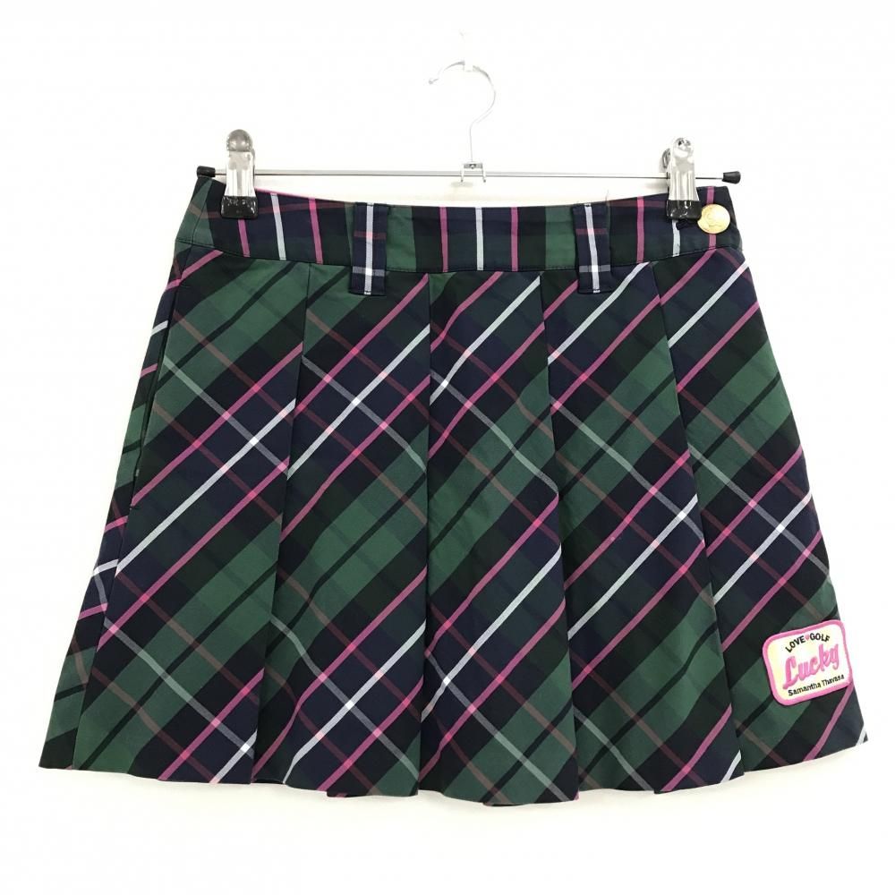 美品】サマンサタバサ プリーツスカート グリーン×ネイビー チェック