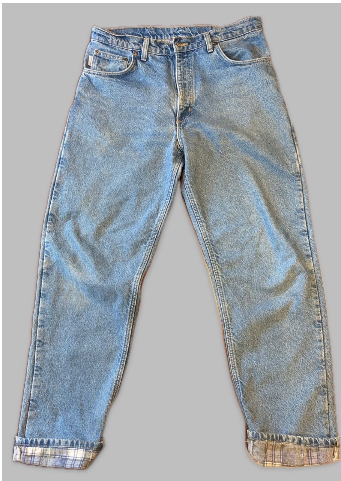 Carhartt カーハートデニムパンツ ワークパンツ裏地チェック Ｗ34 古着 carhartt カーハート デニムパンツ 裏地チェック柄 USA製 - メルカリ