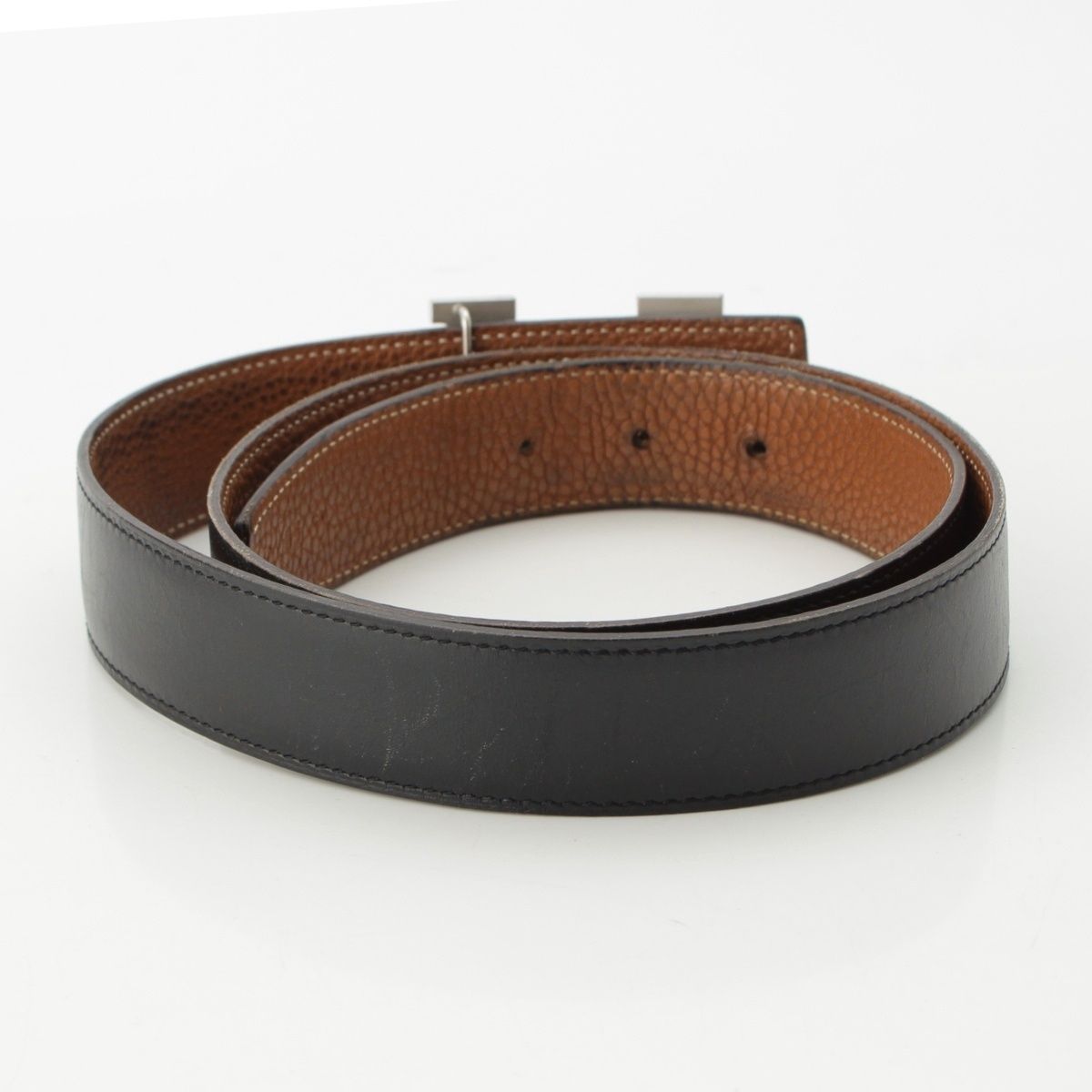 エルメス P刻印 レザー コンスタンス リバーシブル Hモチーフ ベルト ブラック シルバー 95