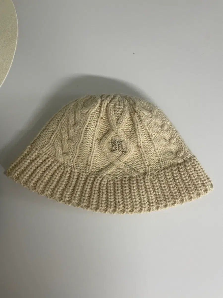 ランバン ニット バケットハット 帽子 アイボリー