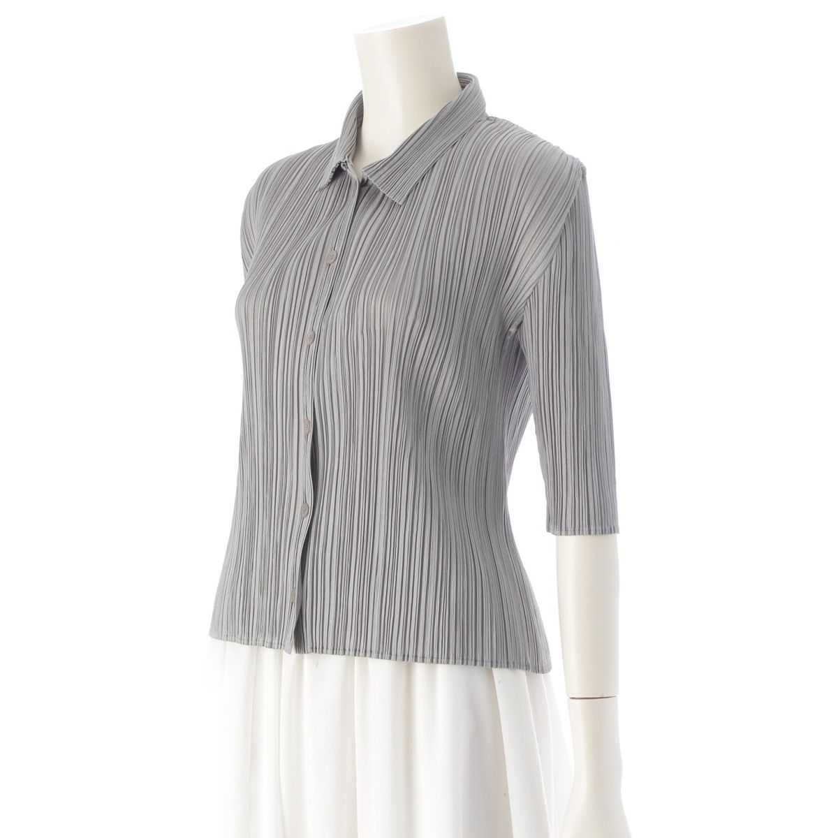プリーツプリーズ イッセイミヤケ 12年 五分袖 カーディガン シャツ トップス グレー 3