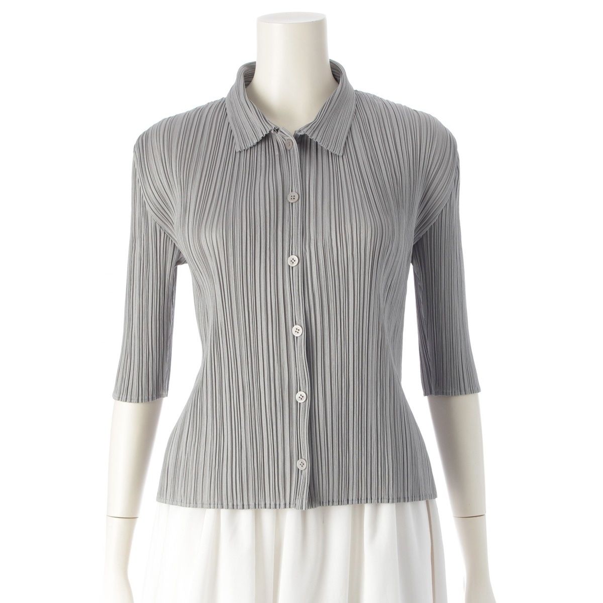 プリーツプリーズ イッセイミヤケ 12年 五分袖 カーディガン シャツ トップス グレー 3