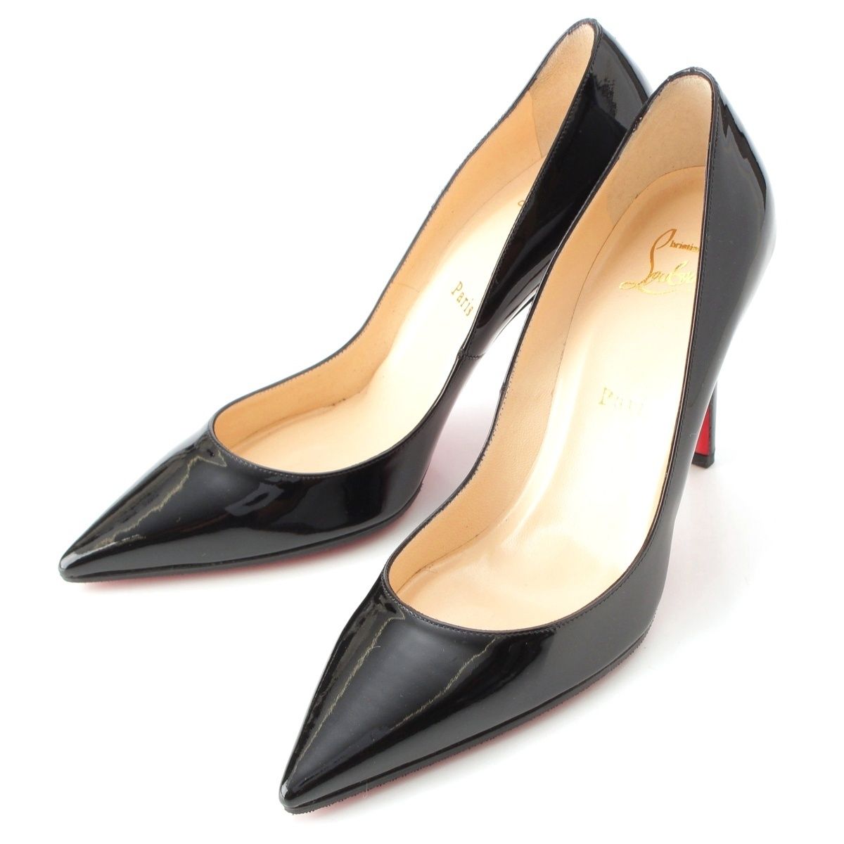 クリスチャンルブタン パテントレザー 100 ポインテッド トゥ ヒール パンプス シューズ 1090069 ブラック 37 5