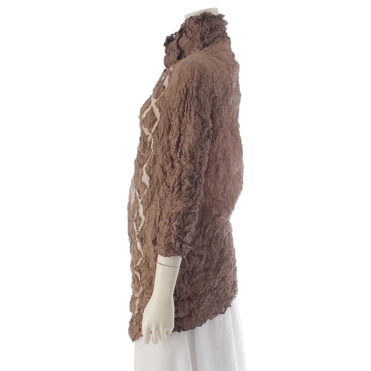 イッセイミヤケ シワ加工 シアー切替 ロング カーディガン ライト イッセイミヤケ シワ加工 シアー切替 ロング カーディガン ライト