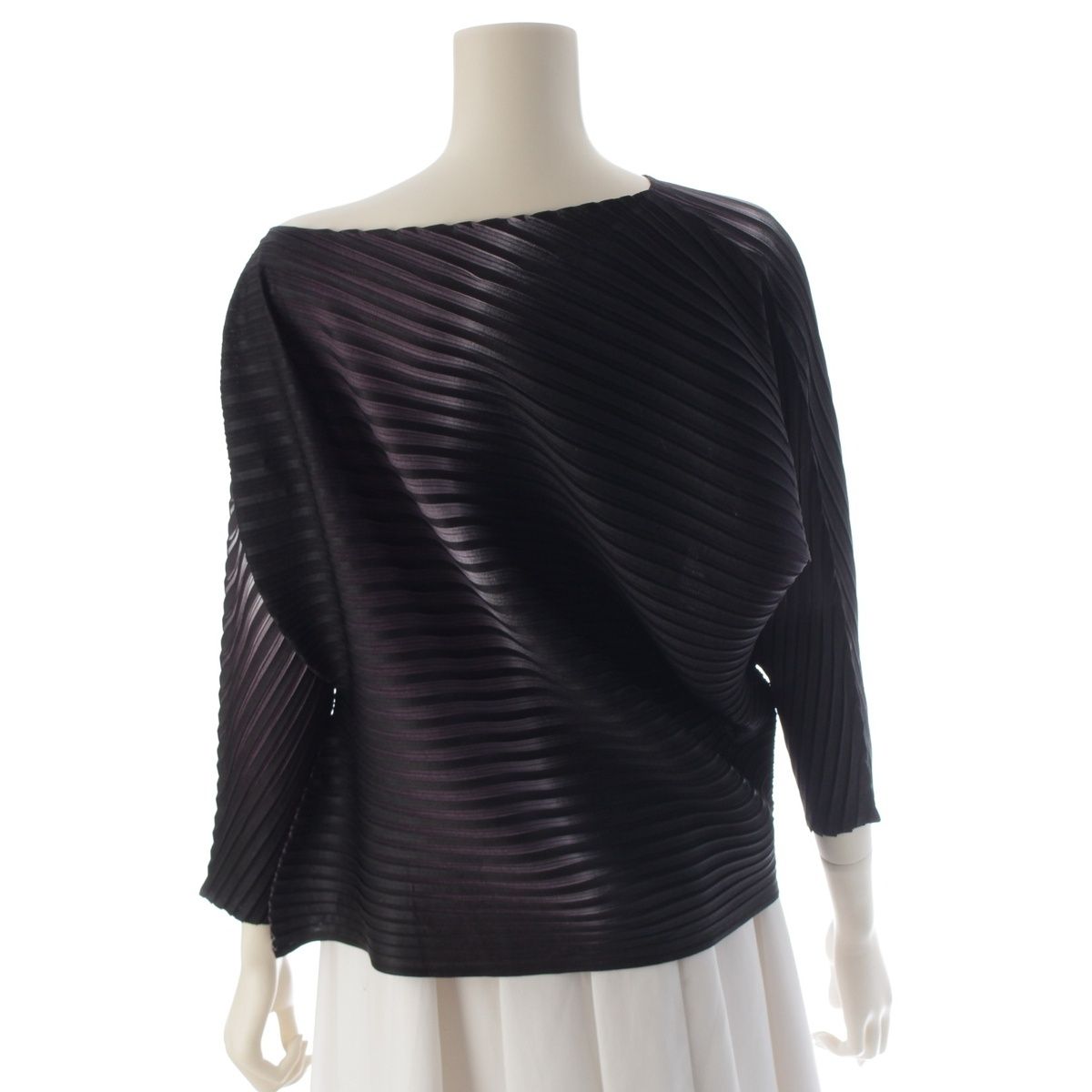  イッセイミヤケ 斜め バイアスプリーツ グラデーション 変型 トップス ブラック ホワイト 2 その他 トップス