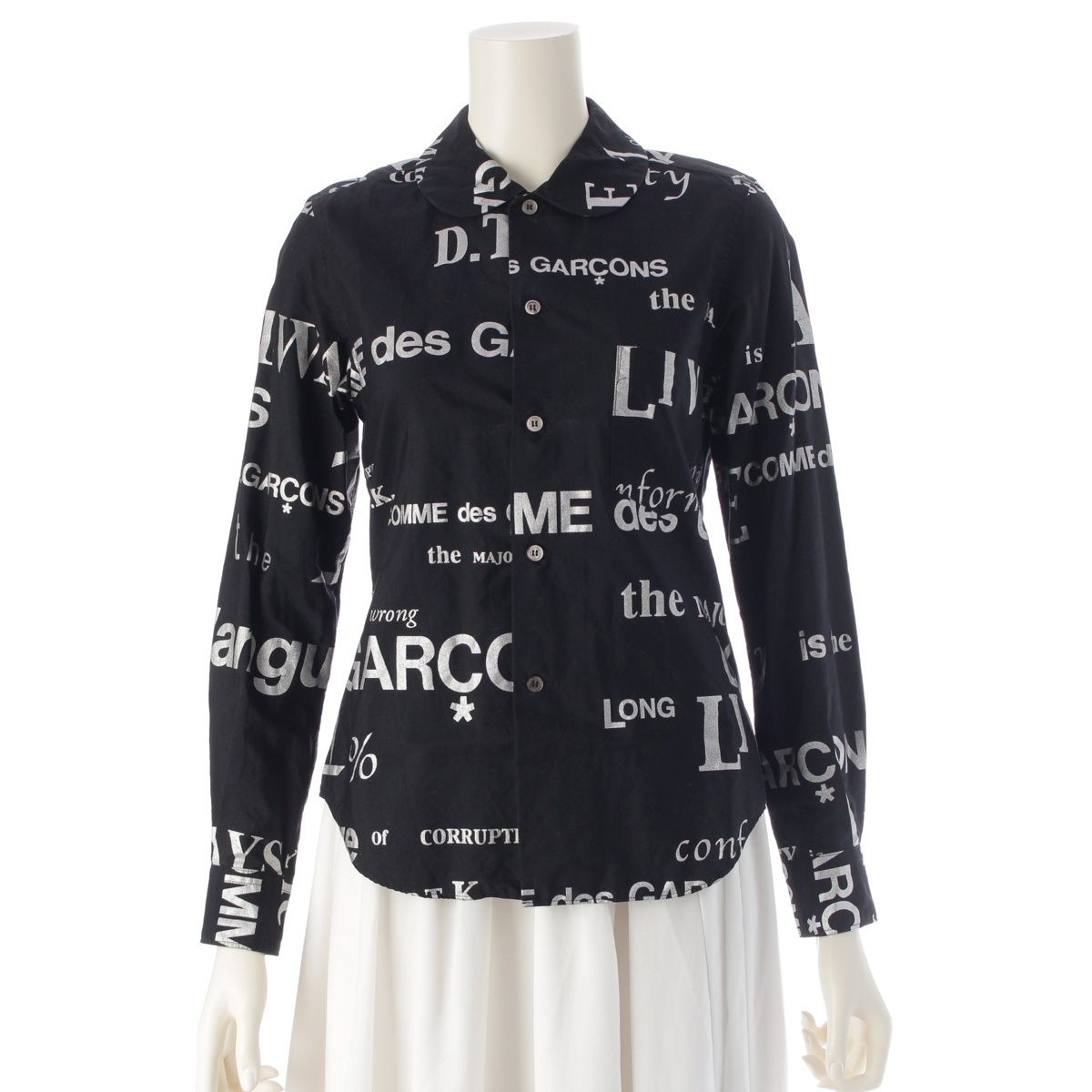 コムデギャルソン コットン AD2003 丸襟 メッセージプリント L/S 長袖