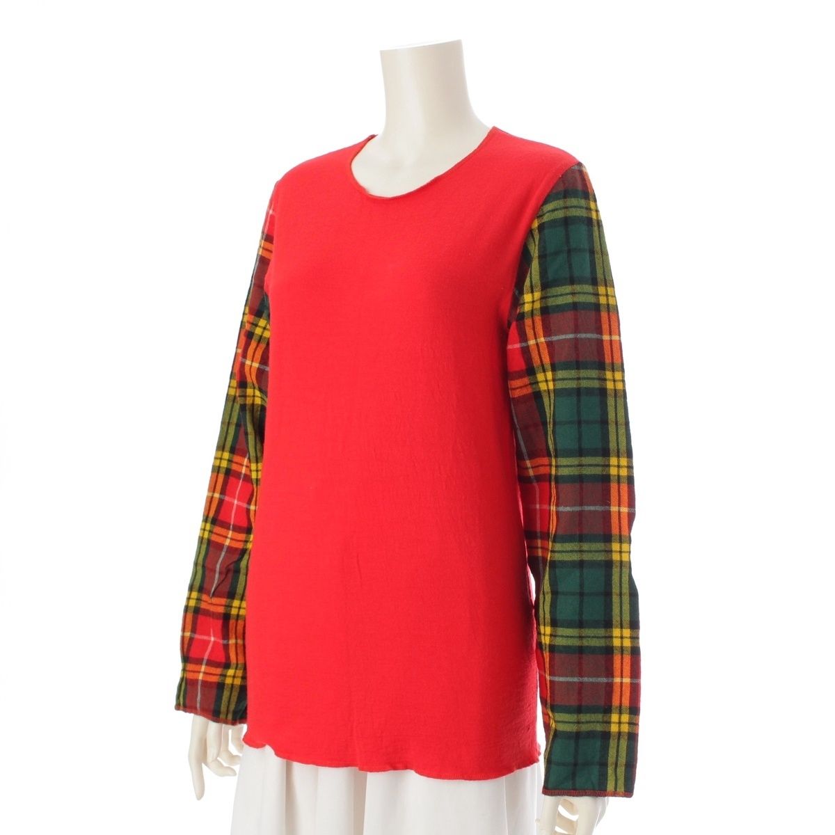 トリココムデギャルソン AD 1994 94 AW 縮絨期 ウール縮絨 タータンチェック カットソー トップス レッド系