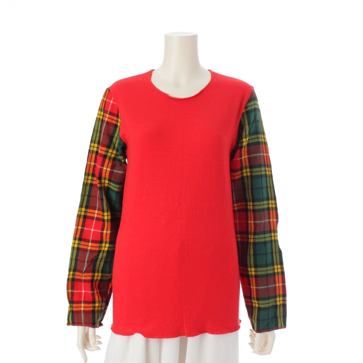 トリココムデギャルソン AD 1994 94 AW 縮絨期 ウール縮絨 タータンチェック カットソー トップス レッド系