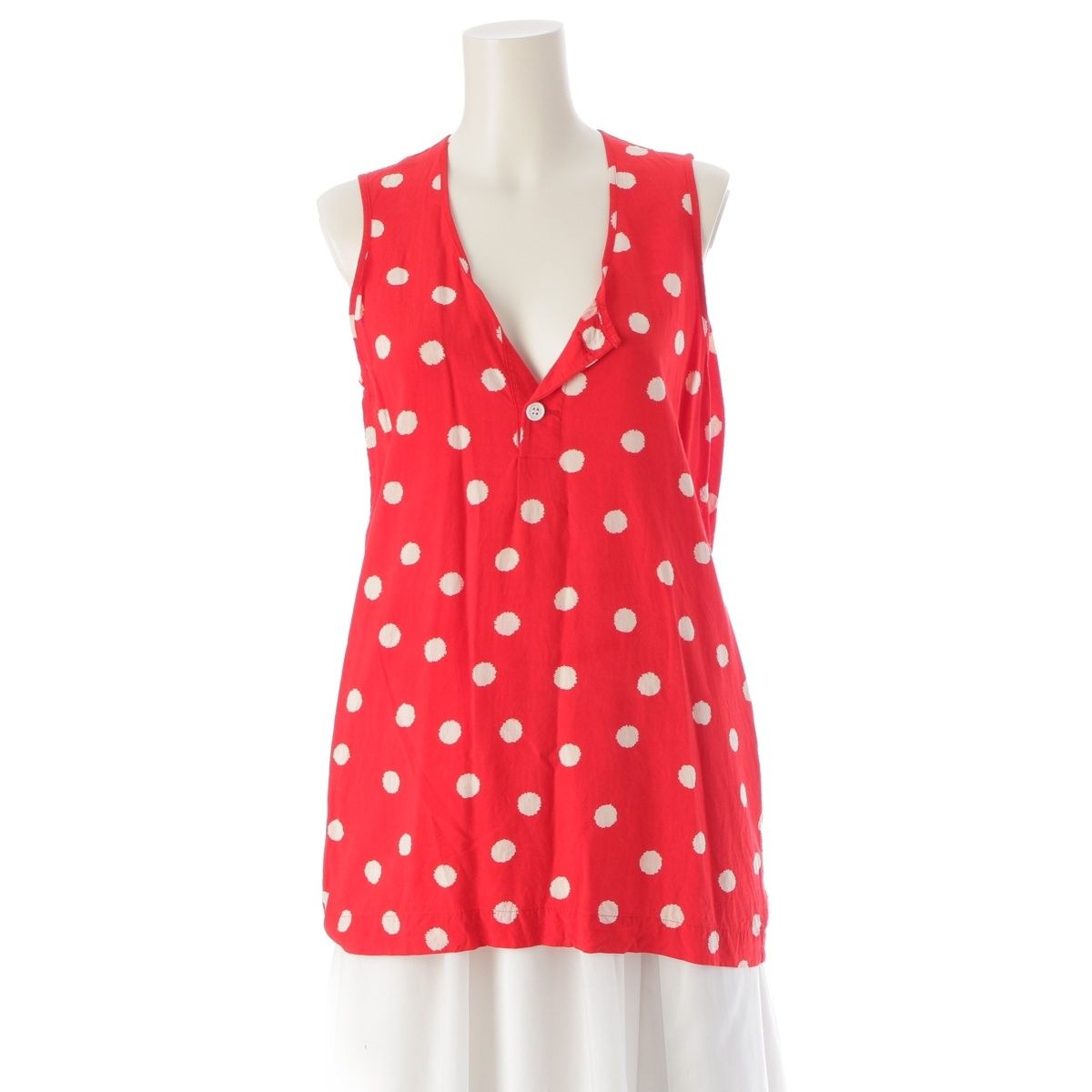 ローブドシャンブルコムデギャルソン AD 1988 89 S レーヨン 絣ドット ノースリーブ トップス レッド ホワイト