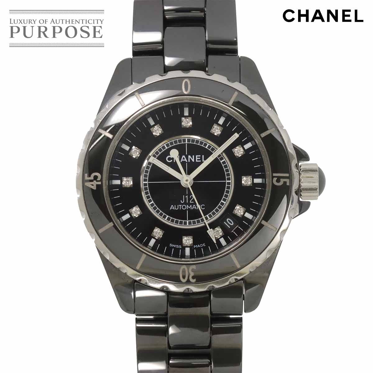 シャネル CHANEL J12 38mm H1626 メンズ 腕時計 12P ダイヤ ブラック セラミック デイト オートマ 自動巻き ウォッチ 90305172