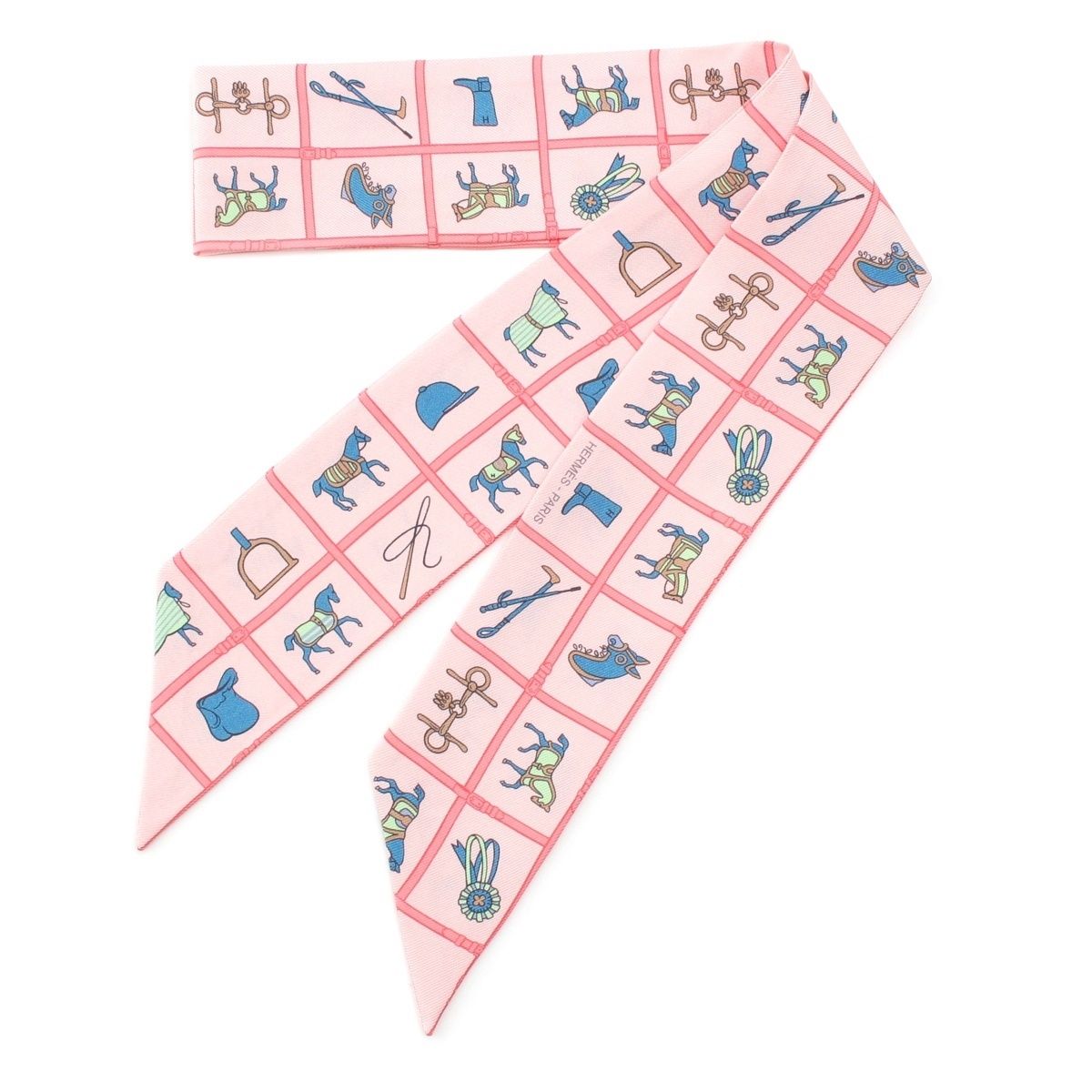 エルメス ツイリー Couvertures et Tenues de Jour シルク 馬着 スカーフ ピンク