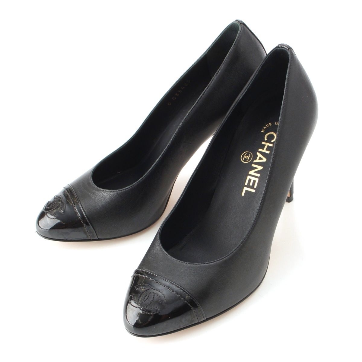 シャネル レザー パテント ココマーク ヒール パンプス ブラック 37